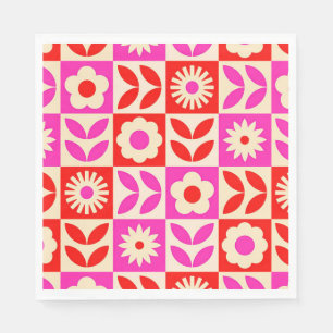 Servilleta De Papel ✨Patrón de flores vintage rojo rosa Fiesta alegre