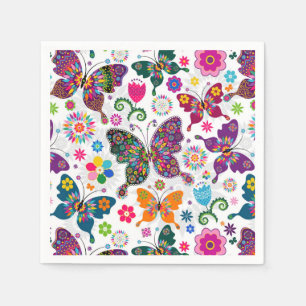 Servilleta De Papel Patrón De Flores Y Mariposas Retro Coloridas 2