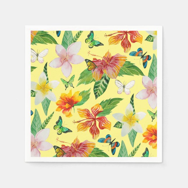 Servilleta De Papel Patrón de flores y mariposas tropicales (Anverso)