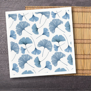 Servilleta De Papel Patrón de follaje de ginkgo azul y blanco a la acu