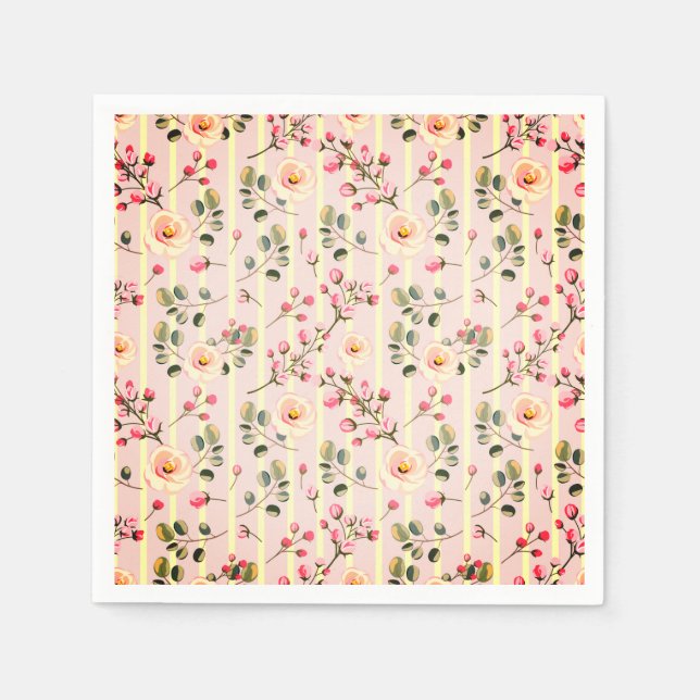 Servilleta De Papel Patrón de franja floral rosa suave (Anverso)