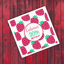 Servilleta De Papel Patrón de fresa mínima en rojo y verde