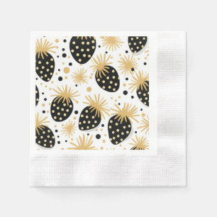 Servilleta De Papel Patrón de Fresa Negro y Dorado