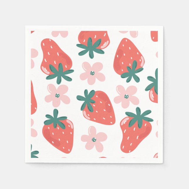 Servilleta De Papel Patrón de fresa y flor (Anverso)