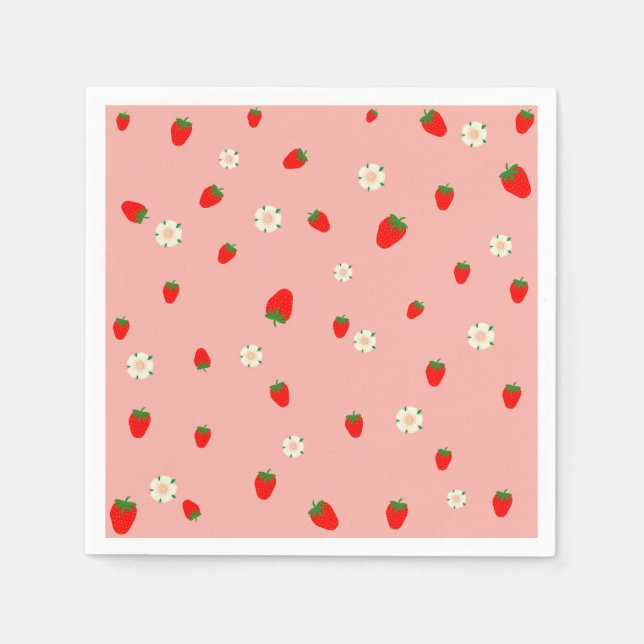 Servilleta De Papel Patrón de Fresas y Flores (Anverso)