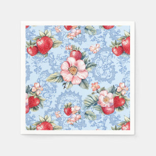 Servilleta De Papel Patrón de fresas y flores vintage