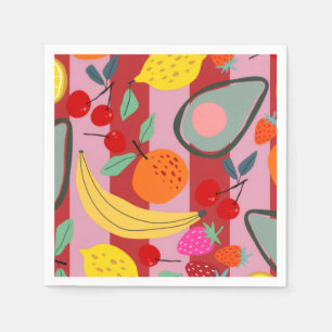 Servilleta De Papel Patrón de frutas con franjas rojas y rosadas