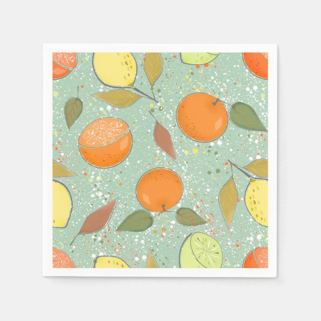 Servilleta De Papel Patrón de frutas con limones, naranjas (Anverso)