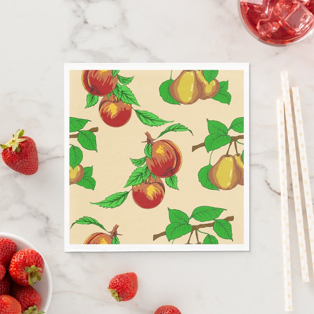 Servilleta De Papel Patrón de Frutas de Melocotón y Pera Botánica Rúst (Subido por el creador)
