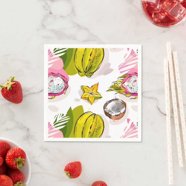 Servilleta De Papel Patrón de frutas texturadas a mano libre (In situ)