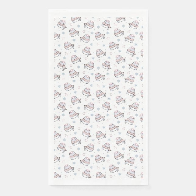 Servilleta De Papel Patrón de gato de invierno con escarbas y copo de  (Anverso)