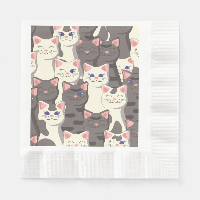 Servilleta De Papel Patrón de gatos blancos y grises (Anverso)