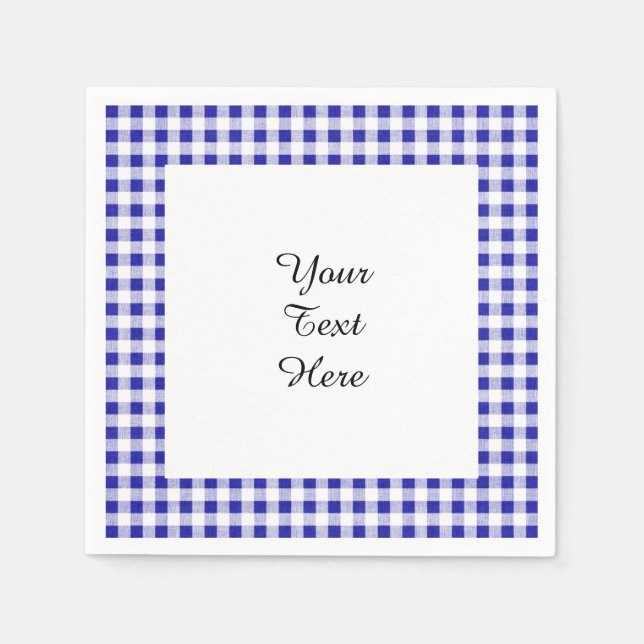Servilleta De Papel Patrón de Gingham blanco azul marino (Anverso)