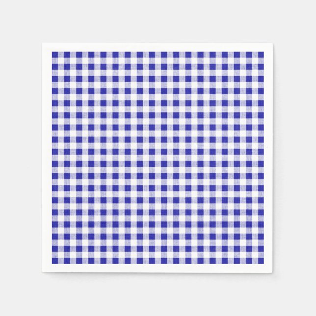 Servilleta De Papel Patrón de Gingham blanco azul marino (Anverso)
