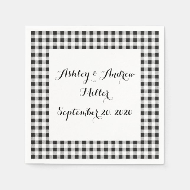 Servilleta De Papel Patrón de Gingham blanco negro (Anverso)