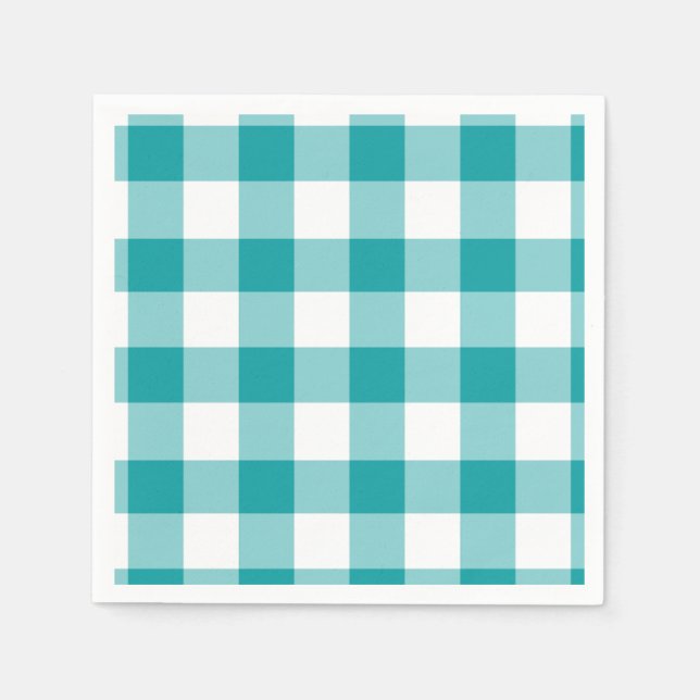 Servilleta De Papel Patrón de Gingham blanco y turquesa (Anverso)