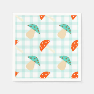 Servilleta De Papel Patrón de gingham de hongos caprichosos