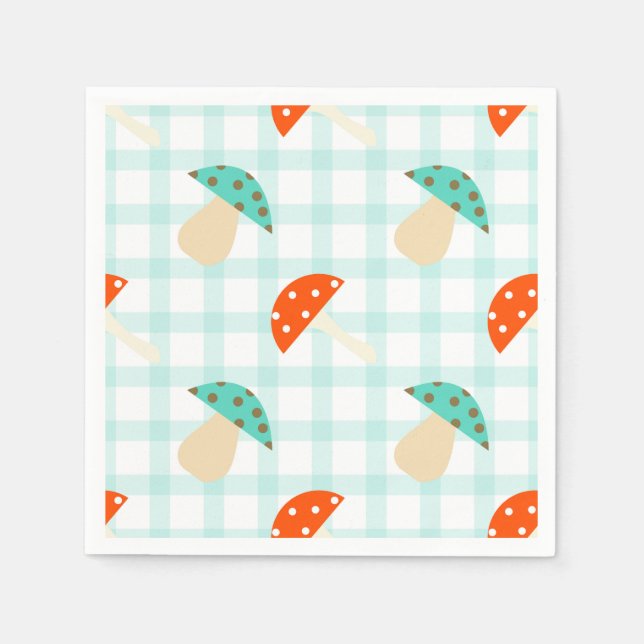Servilleta De Papel Patrón de gingham de hongos caprichosos (Anverso)