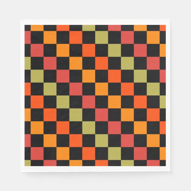 Servilleta De Papel Patrón de Gingham de naranja Black Checkered (Anverso)