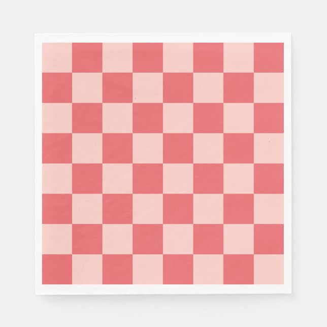 Servilleta De Papel Patrón de Gingham de Red Checkered Rosa (Anverso)