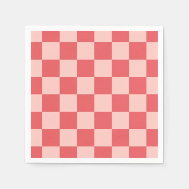 Servilleta De Papel Patrón de Gingham de Red Checkered Rosa (Anverso)
