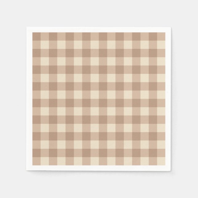 Servilleta De Papel Patrón de Gingham estético beige y blanco (Anverso)