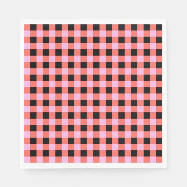 Servilleta De Papel Patrón de Gingham negro rosado (Anverso)