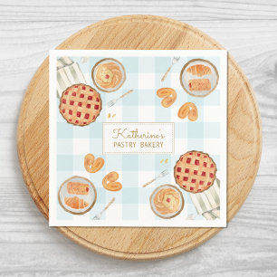 Servilleta De Papel Patrón de Gingham Pastelería Acuarela Panadería