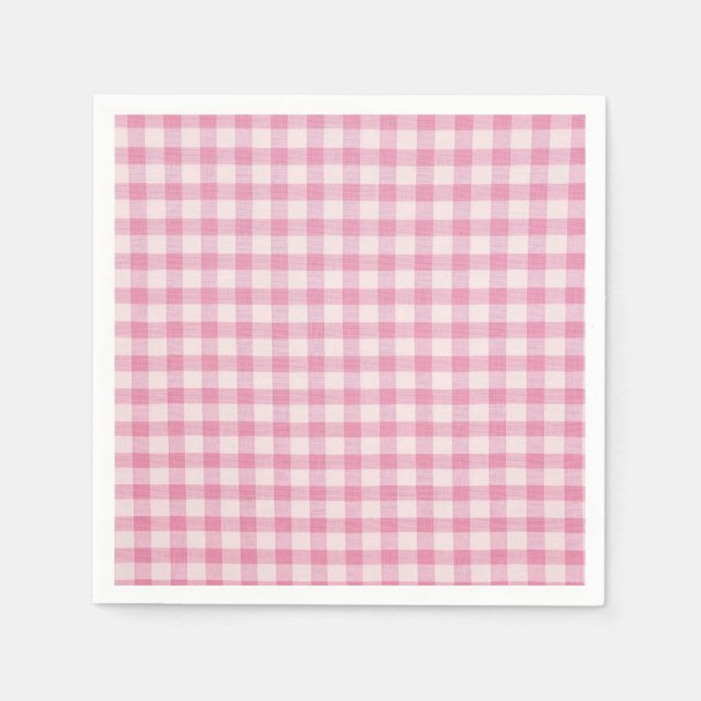 Servilleta De Papel Patrón de Gingham Rosa Bebé (Anverso)