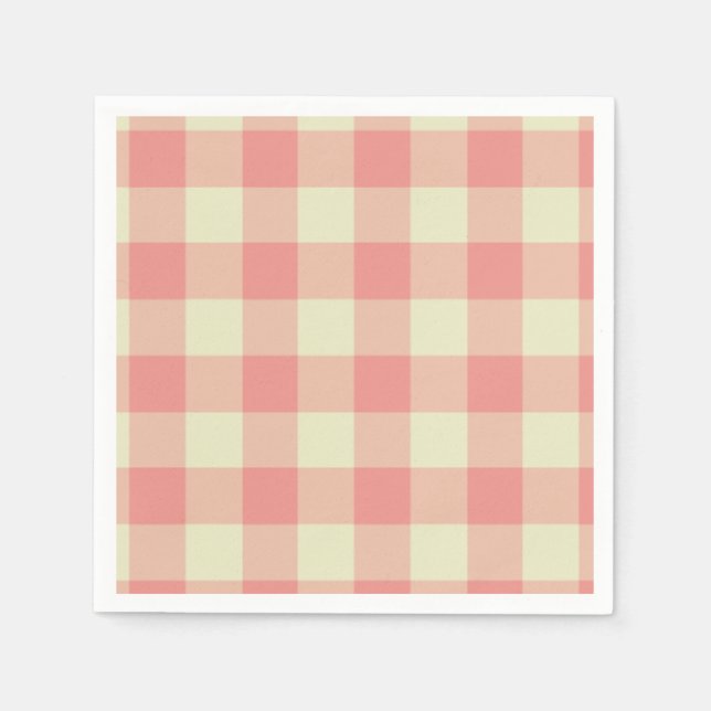 Servilleta De Papel Patrón de Gingham rosa y crema (Anverso)