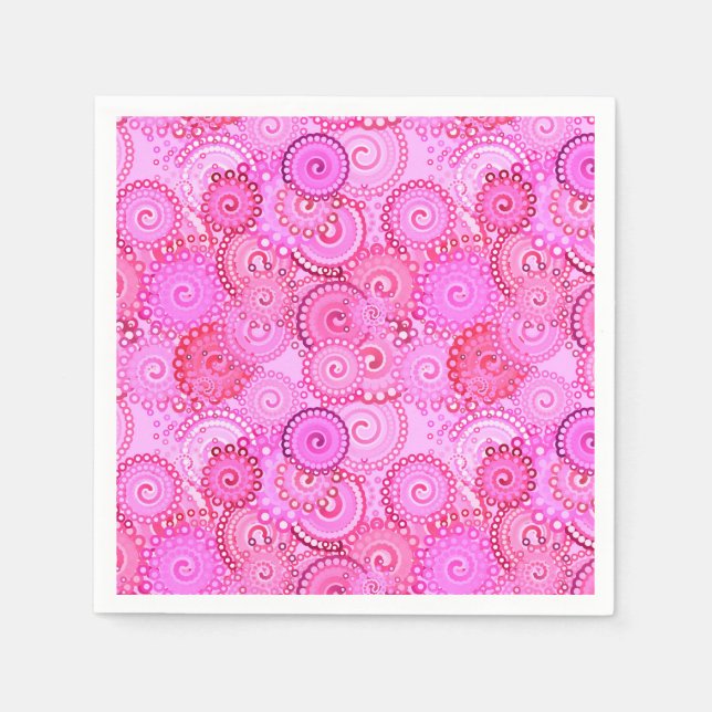 Servilleta De Papel Patrón de giro fractal, rosa y fucsia (Anverso)