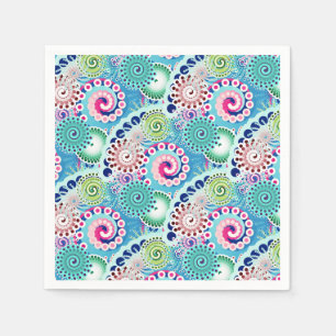 Servilleta De Papel Patrón de giro fractal, turquesa, rosa, múltiple