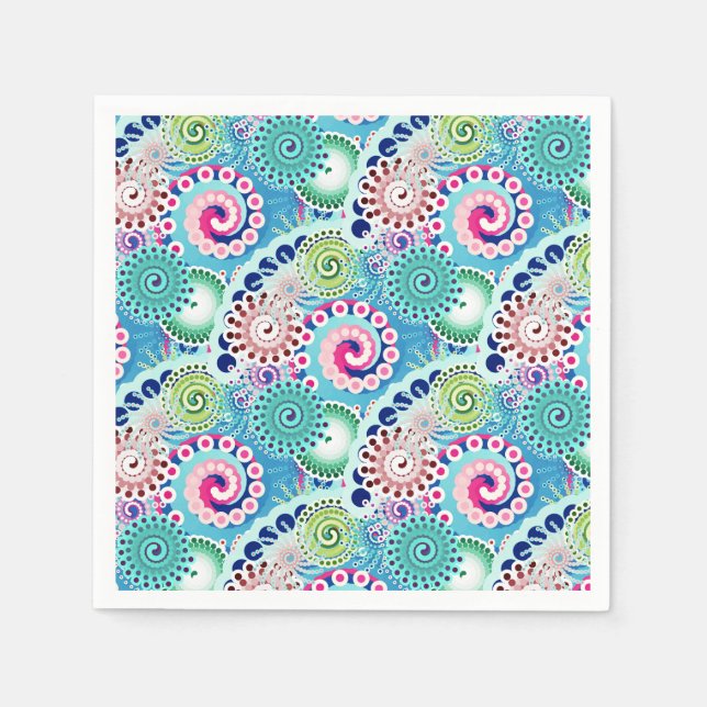 Servilleta De Papel Patrón de giro fractal, turquesa, rosa, múltiple (Anverso)
