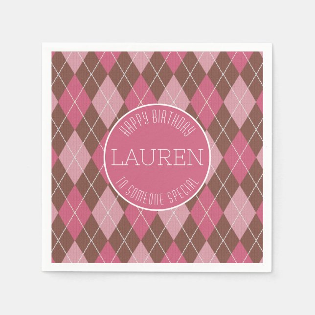 Servilleta De Papel Patrón de golf Argyle - Golfer elegante rosa / mar (Anverso)