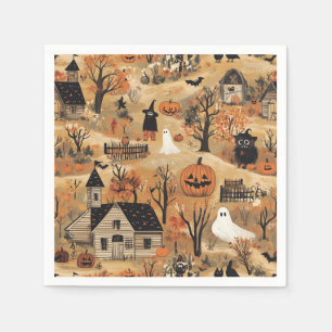 Servilleta De Papel Patrón de granja de halloween vintage