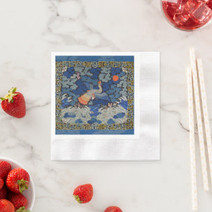 Servilleta De Papel Patrón de grulla china vintage: azul imperial