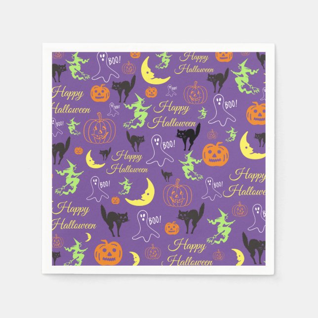 Servilleta De Papel Patrón de Halloween Morado (Anverso)