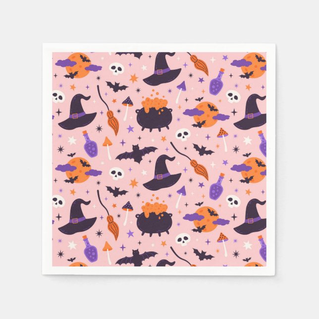 Servilleta De Papel Patrón de Halloween púrpura y rosa (Anverso)