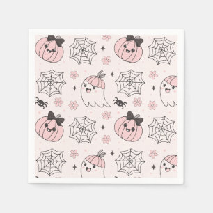 Servilleta De Papel Patrón de Halloween rosa kawaii con fantasma, cala