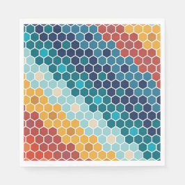 Servilleta De Papel Patrón de hexágono de mosaico retro-floral colorid