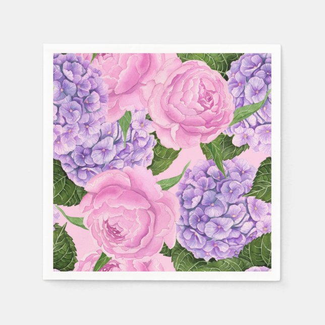 Servilleta De Papel Patrón de hidrangea y peonía (Anverso)
