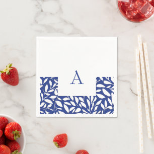 Servilleta De Papel Patrón de hoja de monograma azul y blanco II