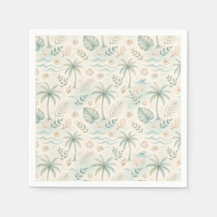 Servilleta De Papel Patrón de hoja de palma de playa tropical acuarela