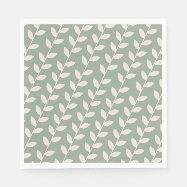 Servilleta De Papel Patrón de hoja retro de Sage Green 70 (Anverso)