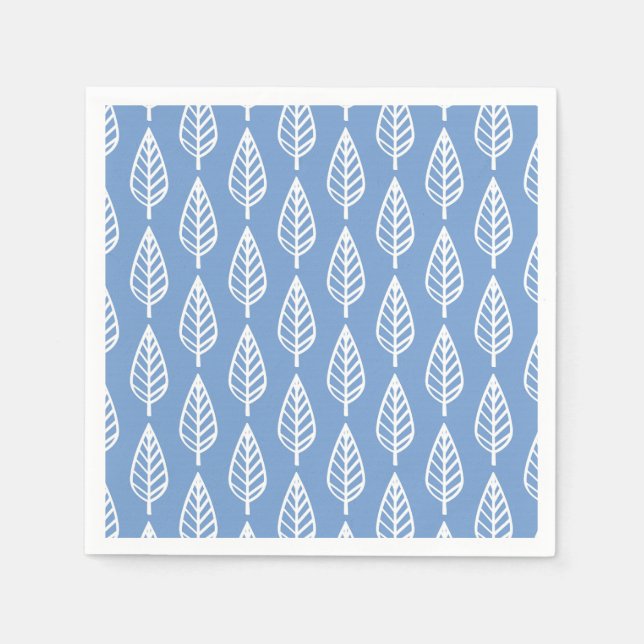 Servilleta De Papel Patrón de hojas de haya - azul cielo y blanco (Anverso)