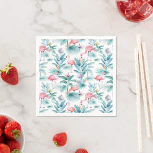 Servilleta De Papel Patrón de hojas tropicales de flamencos rosados