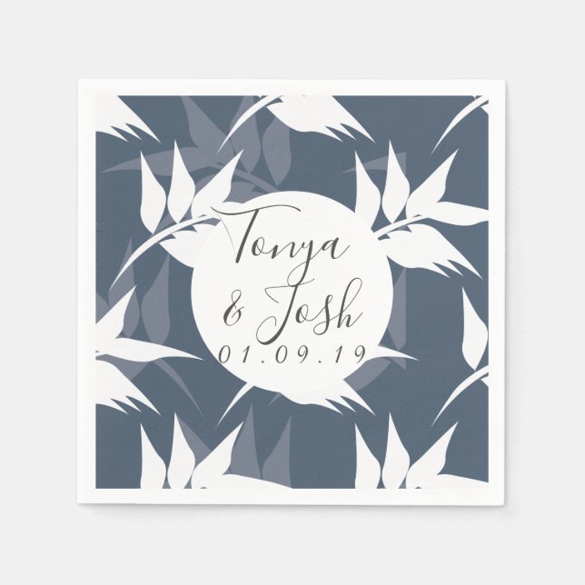 Servilleta De Papel Patrón de hojas tropicales de la Marina Silohuette (Anverso)