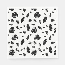 Servilleta De Papel Patrón de hojas tropicales de verano negras y blan