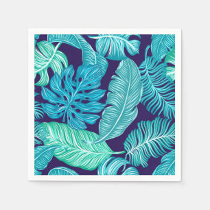 Servilleta De Papel Patrón de Hojas Verdes Azules Tropicales