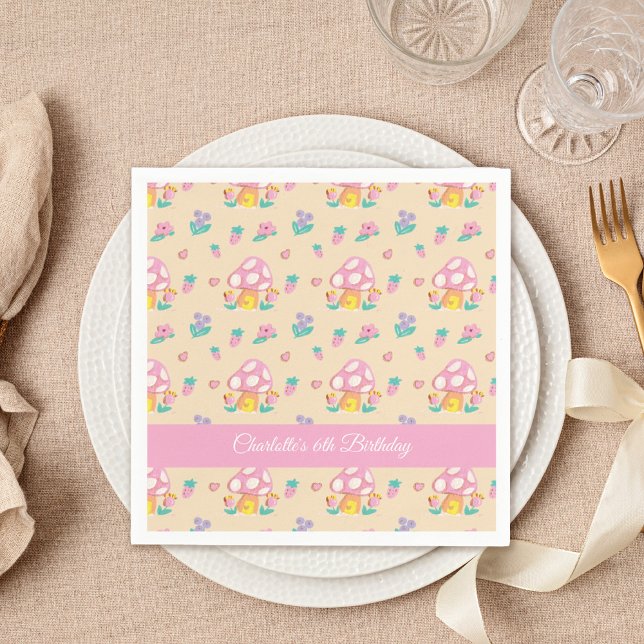 Servilleta De Papel Patrón de hongos florales cúpulos Niños Crema Cump (Subido por el creador)